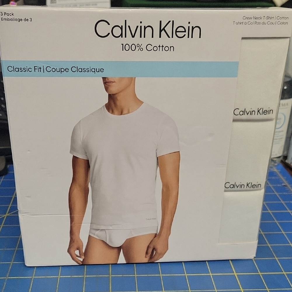 Calvin Klein Men's White Classic Fit 3 Pack Crew Neck T-Shirt Cotton New in Box